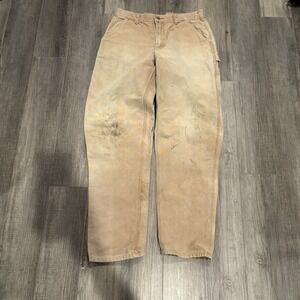 VINTAGE Carhartt Pants Mens 32x32 Distress Tan Carpenter Dungaree Canvas